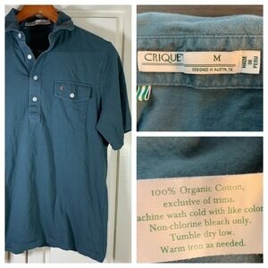 CRIQUET Men's Short Sleeve Collared Polo Shirt Size M Teal Organic Cotton